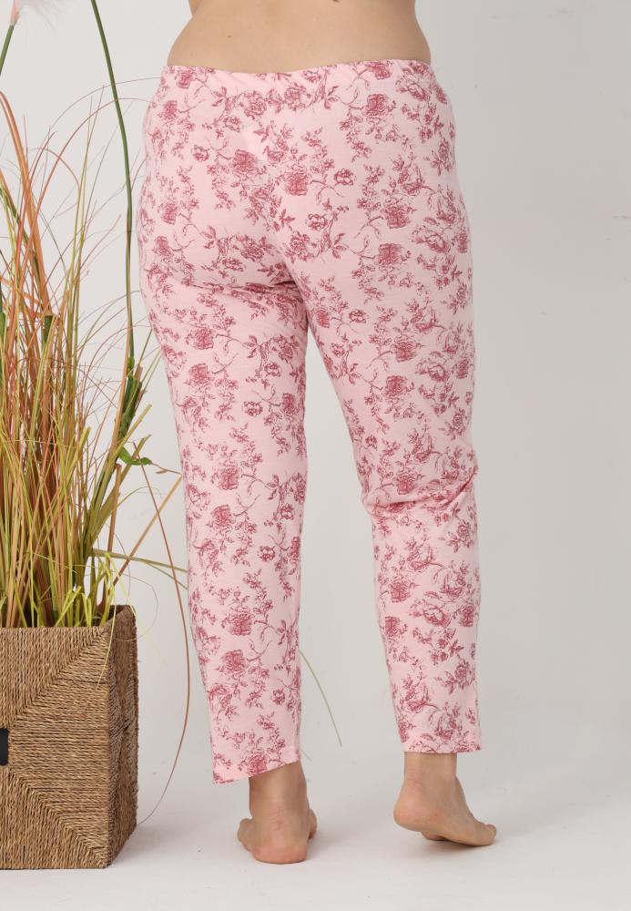 Pantaloni de Pijama Dama Lungi,Big Size,Culoare Roz cu Trandafir Rosu, Engros